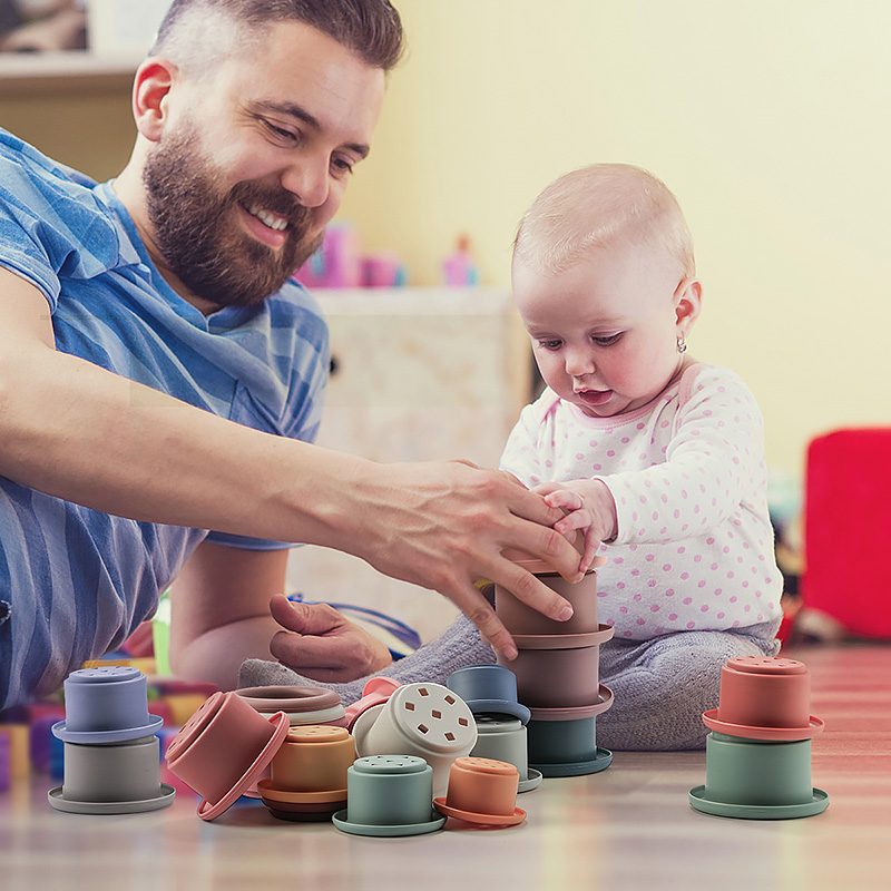 Kids Toys 2 Year Old - Baby Silicone Hourglass Stacking Cup Montessori